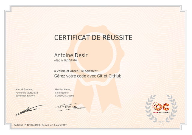 Certificat OpenClassrooms GitHub