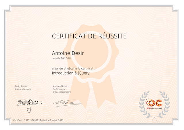 Certificat OpenClassrooms jquery